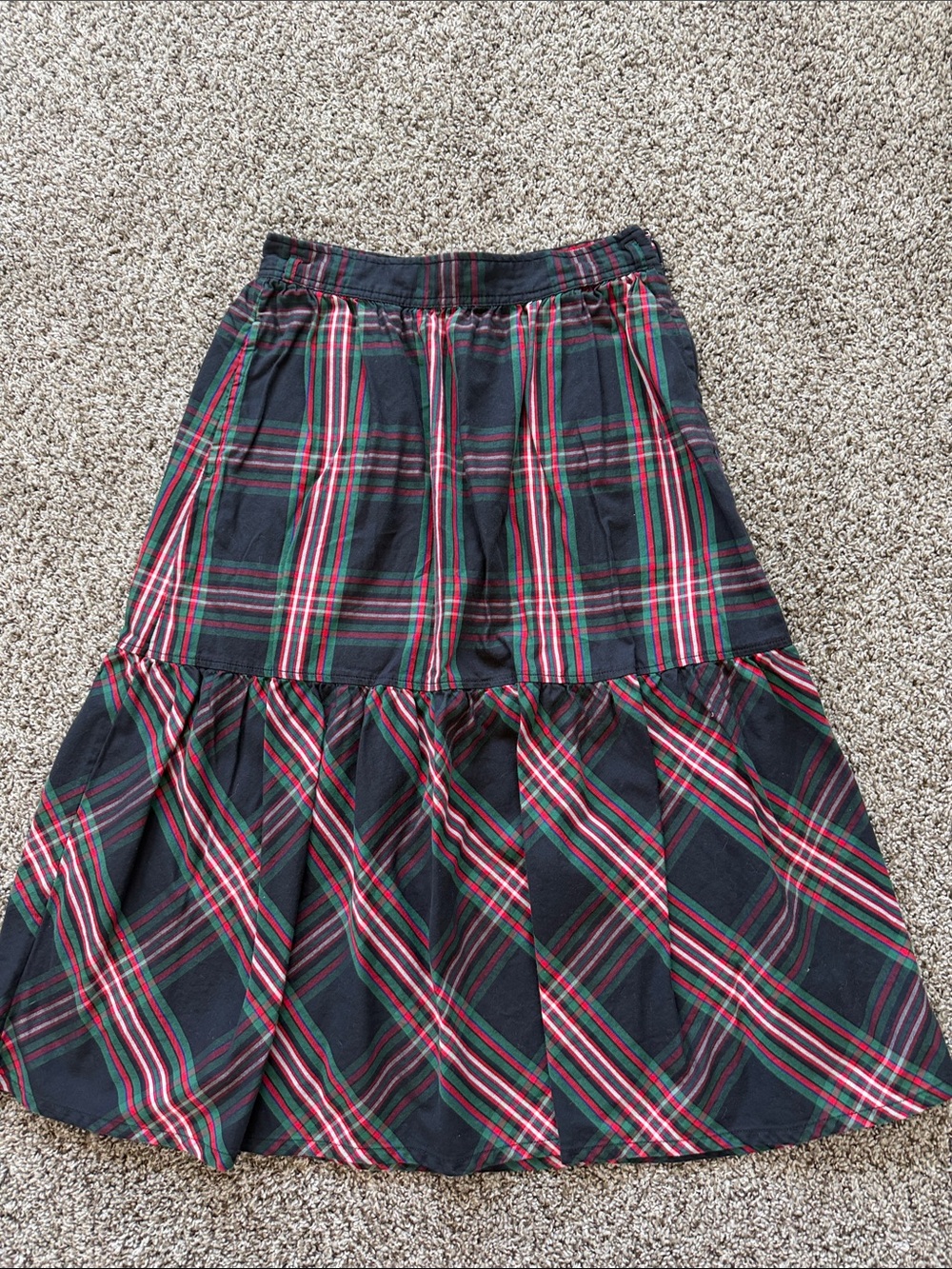 Free Assembly Plaid Tiered Midi Skirt - Black, Red & Green